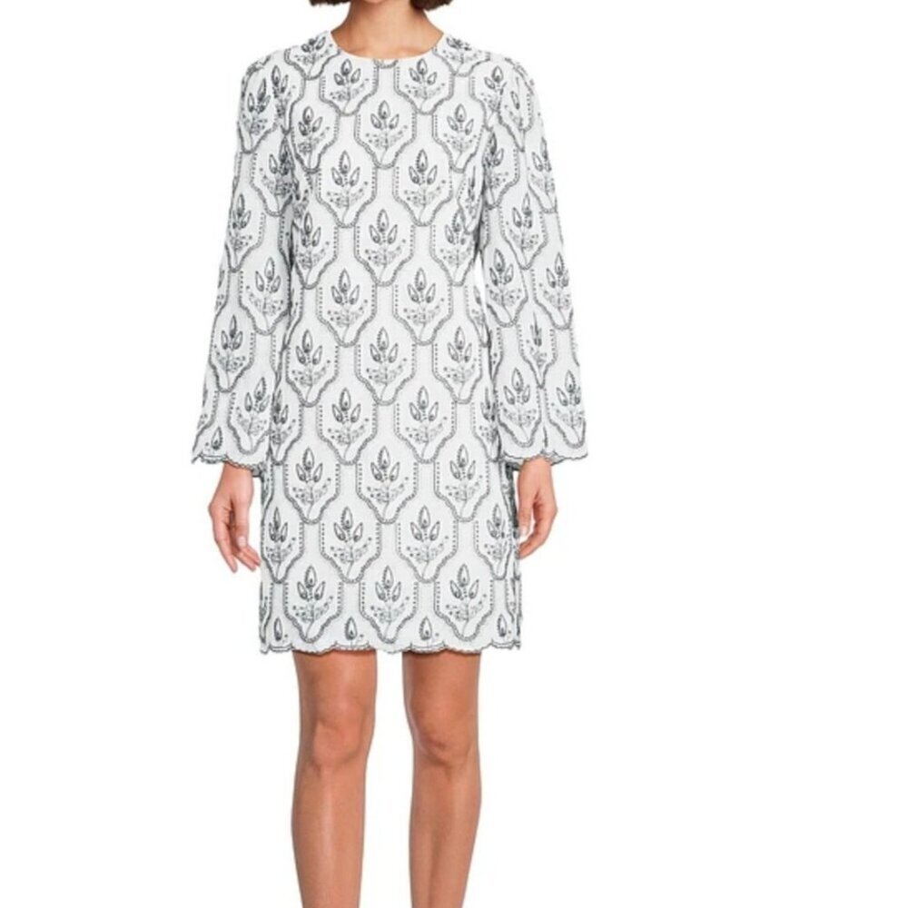 NWT Preston & York White And Black Embroidered Dress Lined Size 6